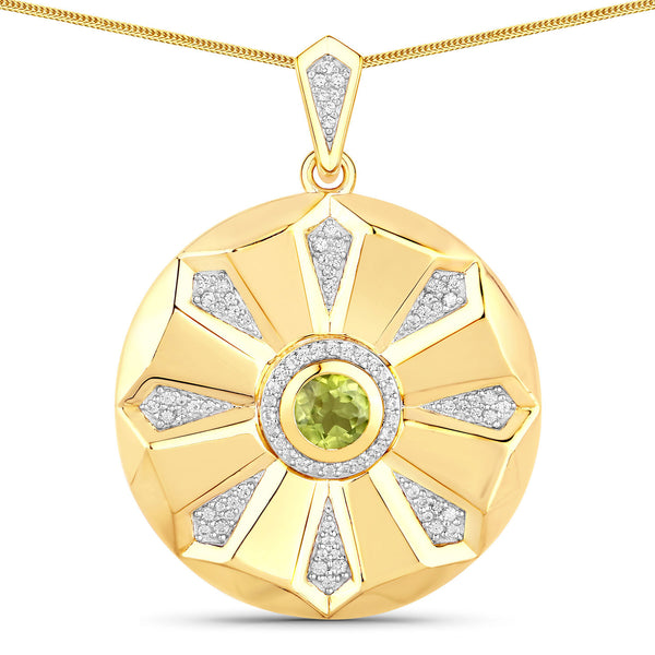 1.29 Carat Genuine Peridot and Created White Sapphire .925 Sterling Silver Pendant