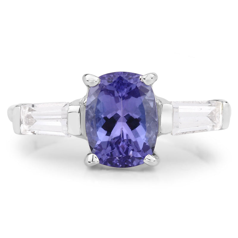 2.00 Carat Genuine Tanzanite and White Topaz .925 Sterling Silver Ring