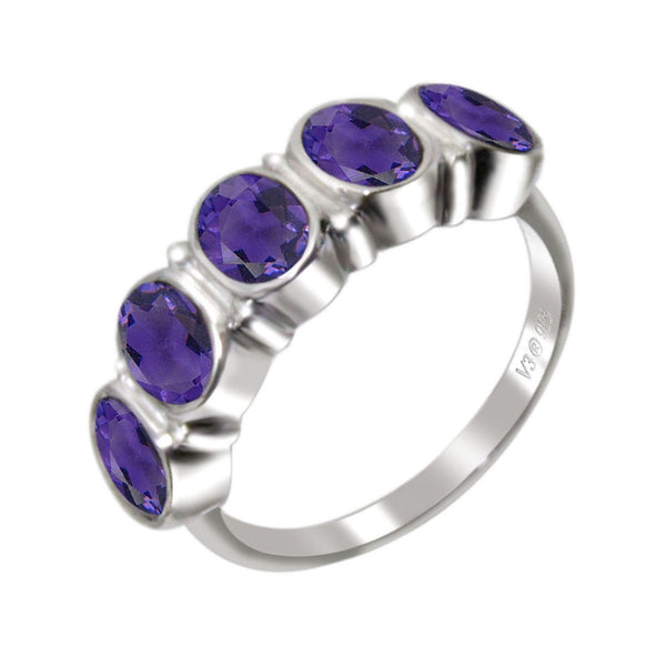 Sterling Silver with Natural Amethyst Five Stone Ring