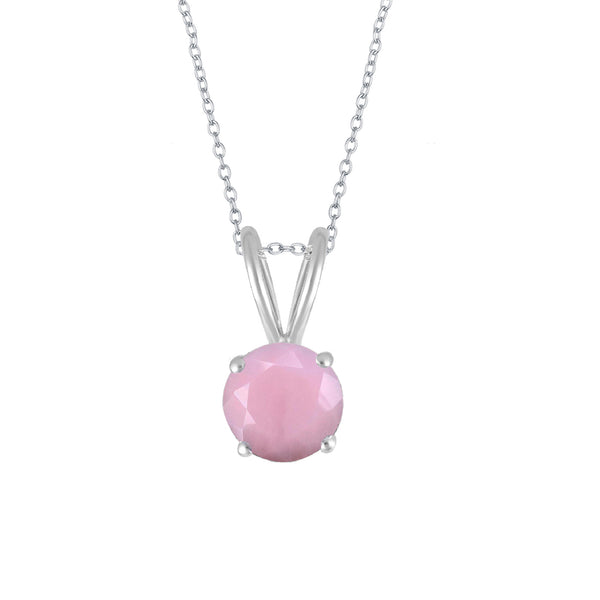 V3 Jewelry Natural Pink Opal 925 Sterling Silver with Solitaire Pendant 18" Chain