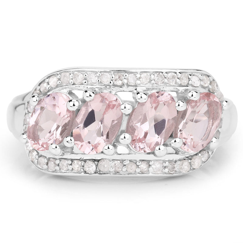 1.66 Carat Genuine Morganite and White Diamond .925 Sterling Silver Ring