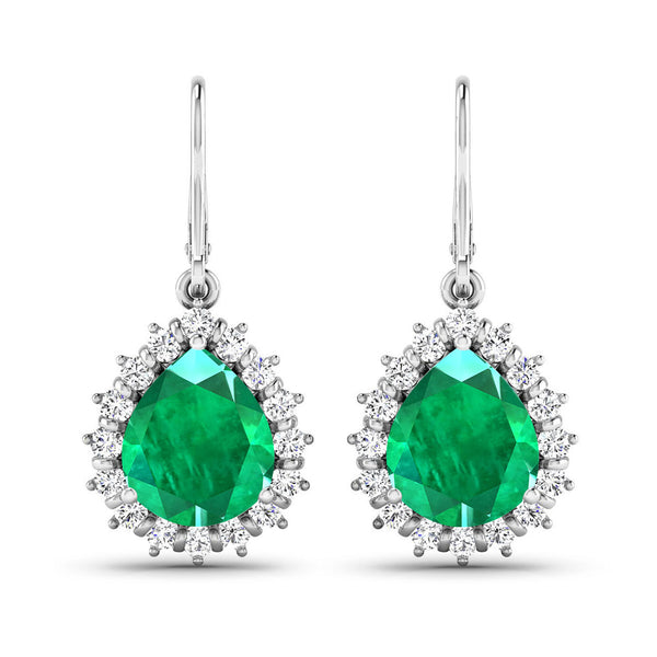 3.19 Carat Genuine Zambian Emerald and White Diamond 14K White Gold Earrings