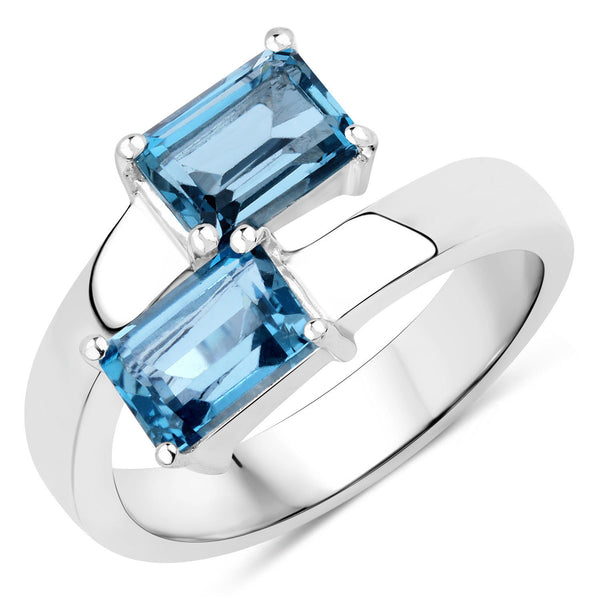 2.40 Carat Genuine London Blue Topaz .925 Sterling Silver Ring