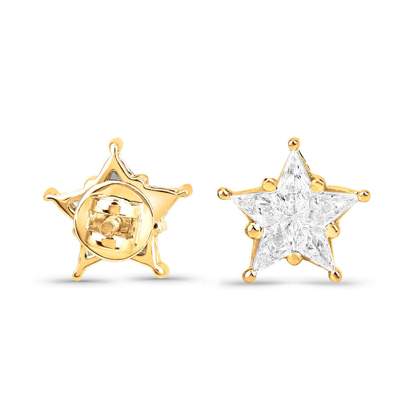 0.69 Carat Genuine White Diamond 14K Yellow Gold Star Shape Earrings