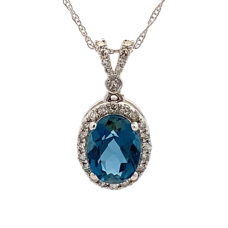 Blue Topaz Diamond Fashion Pendants 14KT White Gold