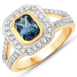 1.57 Carat Genuine London Blue Topaz and White Topaz .925 Sterling Silver Ring