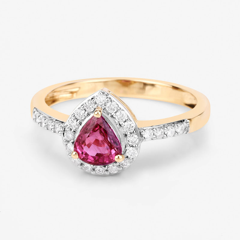 0.99 Carat Genuine Ruby and White Diamond 14K Yellow Gold Ring