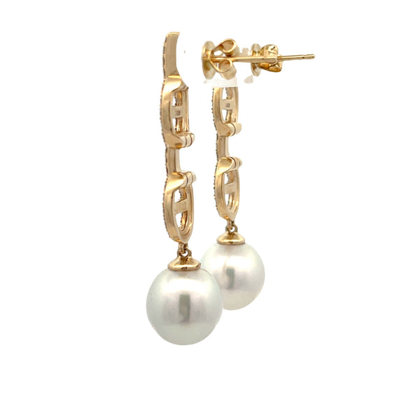 .57ct South Sea Pearl Dangle Earrings 14KT Yellow Gold