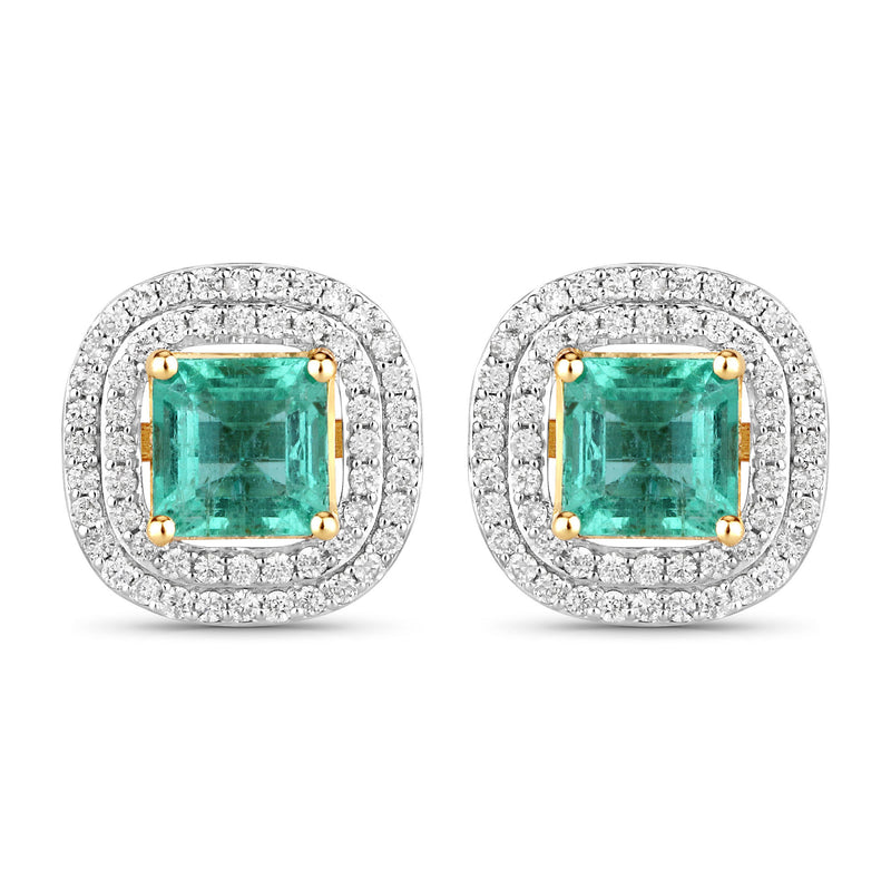 2.87 Carat Genuine Emerald and White Diamond 14K Yellow Gold Earrings