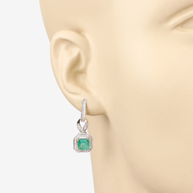 2.83 Carat Genuine Emerald and White Diamond 14K Yellow Gold Earrings