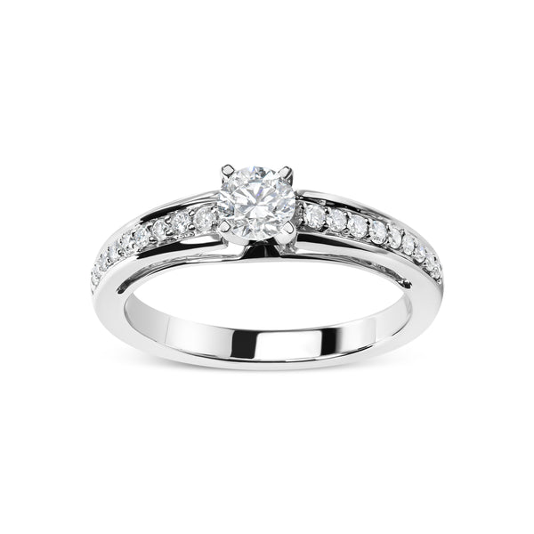 14K White Gold 1/2 Cttw Diamond Solitaire Pave Set Engagement Ring (G-H Color, VS2-SI1 Clarity) - Size 7