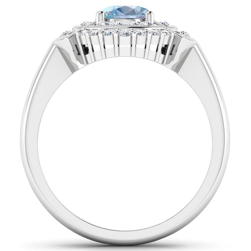 1.57 Carat Genuine Aquamarine and White Diamond 14K White Gold Ring