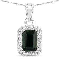 1.19 Carat Genuine Green Tourmaline and White Diamond 14K White Gold Pendant