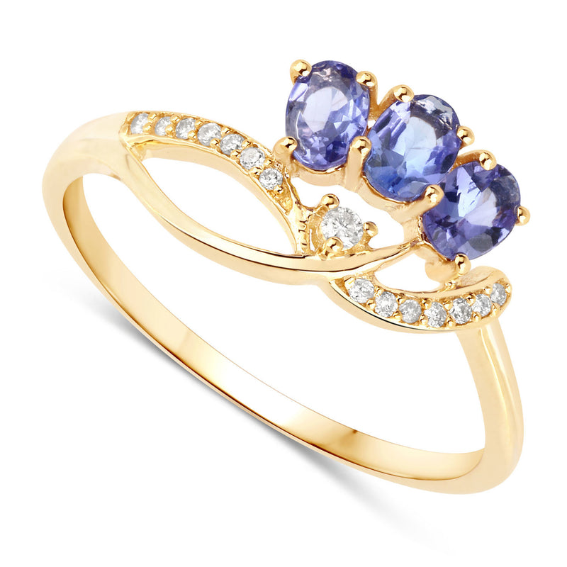 0.56 Carat Genuine Tanzanite and White Diamond 14K Yellow Gold Ring