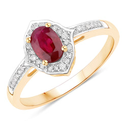 0.62 Carat Genuine Mozambique Ruby And White Diamond 10K Yellow Gold Ring