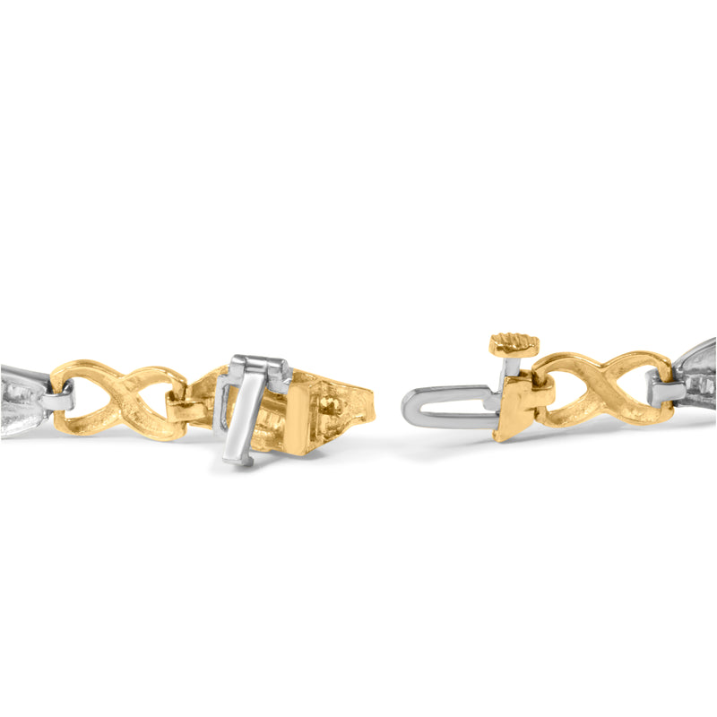 10K Two Tone Gold 1.00 Cttw Channel Set Baguette Diamond Chevron Wave Link 7" Bracelet (I-J Color, I2-I3 Clarity)