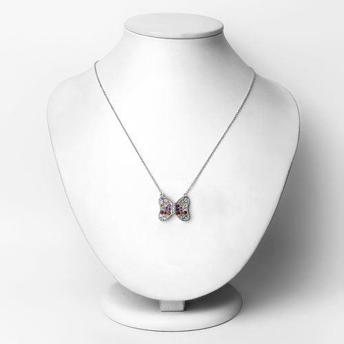 1.18 Carat Genuine Multi Stones .925 Sterling Silver Necklace