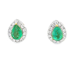 1.54ct Emerald Diamond Earrings 14KT Yellow Gold