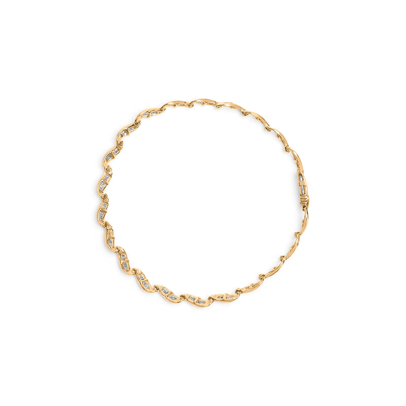 10k Yellow Gold 1.00 Cttw Baguette-Cut Diamond Spiral Link 7.50" Bracelet (I-J Color, I1-I2 Clarity)