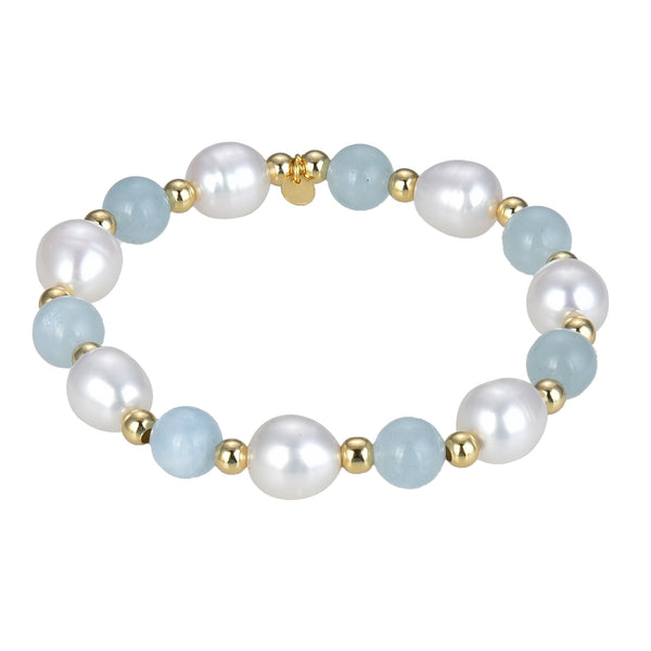 V3 Jewelry Aquamarine & Freshwater Pearl Beaded Bracelet