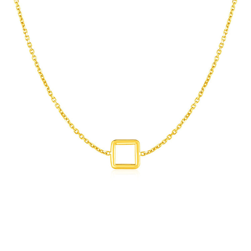 14k Yellow Gold Necklace with Petite Open Square Pendant