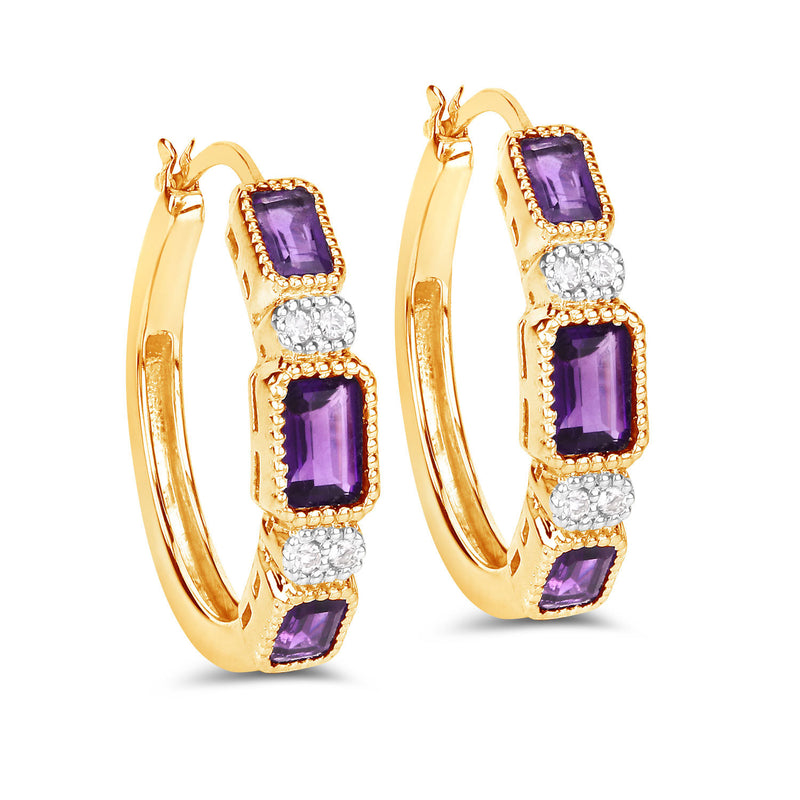 2.18 Carat Genuine Amethyst and White Topaz .925 Sterling Silver Earrings