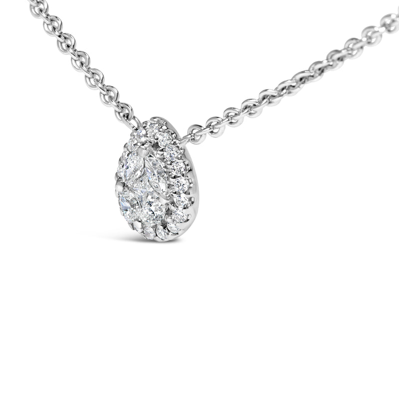 14K White Gold 3/8 Cttw Natural Diamond Composite Pear Shaped Bezel Station 17" Pendant Necklace (G-H Color, SI2-I1 Clarity)