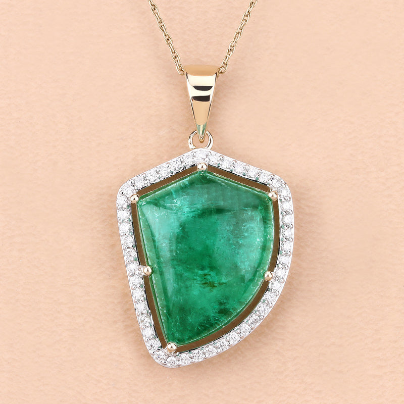 15.95 Carat Genuine Colombian Emerald and White Diamond 14K Yellow Gold Pendant