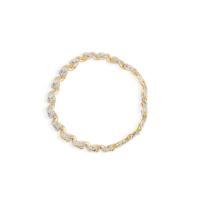 10K Yellow Gold 4.00 Cttw Diamond Floral Design Spiral Link 7.50" Bracelet (I-J Color, I2-I3 Clarity)