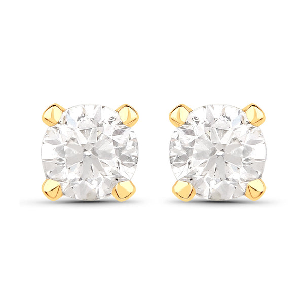 0.63 Carat Genuine White Diamond 14K Yellow Gold Earrings