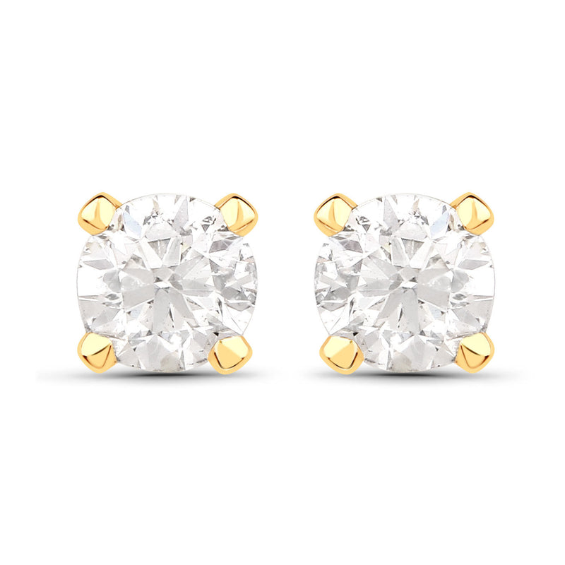 0.63 Carat Genuine White Diamond 14K Yellow Gold Earrings