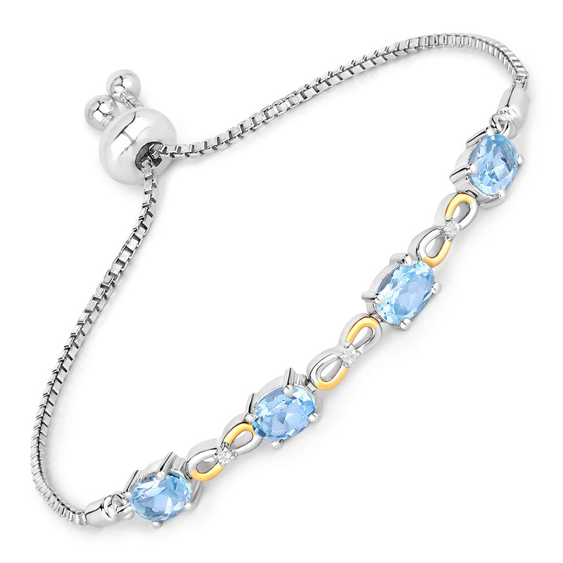 3.87 Carat Genuine Blue Topaz and White Topaz .925 Sterling Silver Bracelet