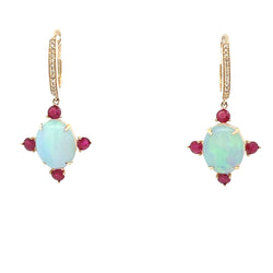 Natural 5.43ct Opal Ruby Earrings 14KT Yellow Gold