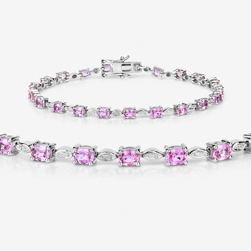 4.47 Carat Genuine Pink Sapphire and White Diamond 14K White Gold Bracelet