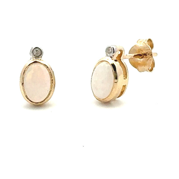 .01ct Opal Diamond Stud Earrings 10KT Yellow Gold