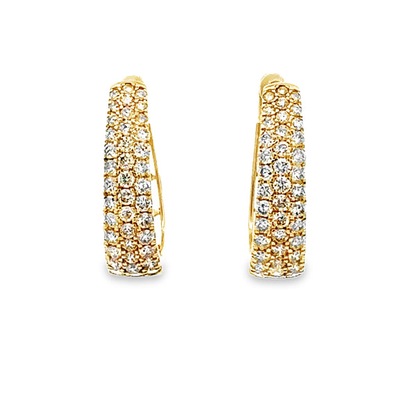 Genuine 2.00ct Diamond Hoop Earrings 14KT Yellow Gold