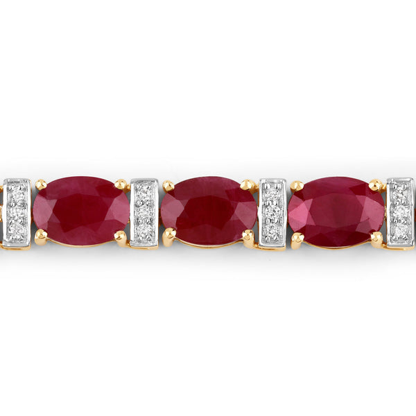 16.52 Carat Genuine Ruby and White Diamond 14K Yellow Gold Bracelet