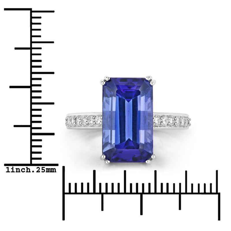 6.95 Carat Genuine Tanzanite and White Diamond 18K White Gold Ring