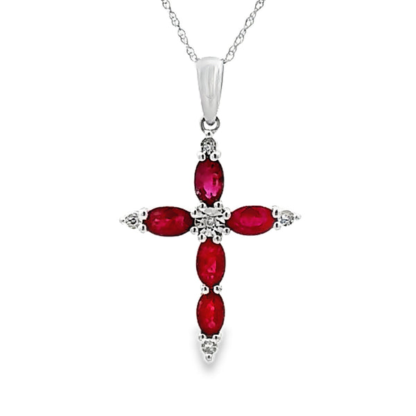 Ruby Diamond Cross Religious Pendant 10KT White Gold