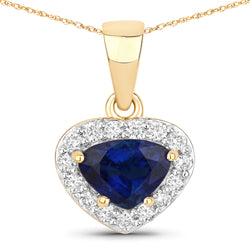 1.19 Carat Genuine Blue Sapphire and White Diamond 14K Yellow Gold Pendant