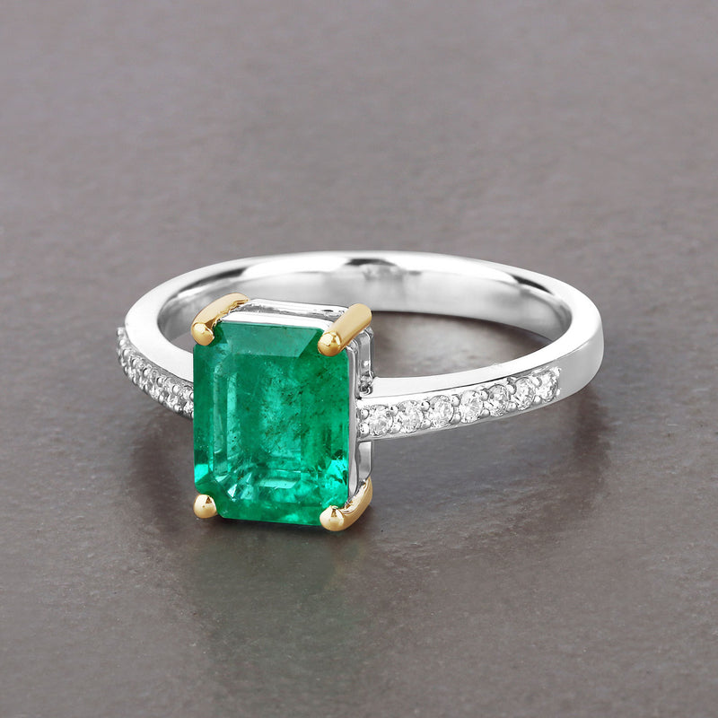 IGI Certified 1.82 Carat Genuine Zambian Emerald and White Diamond 14K Yellow & White Gold Ring