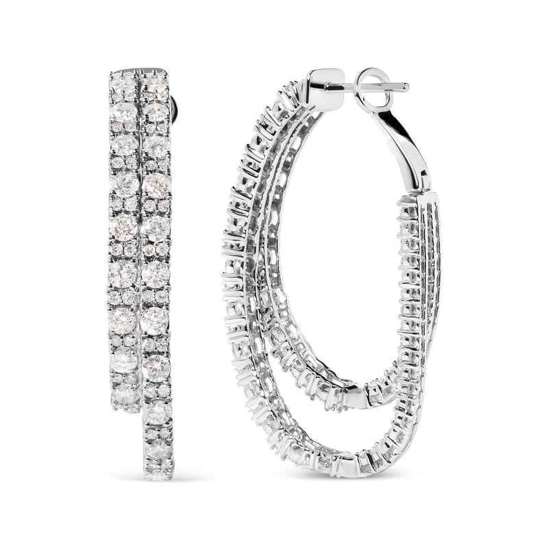 14K White Gold 4.0 Cttw Diamond Asymmetrical Inside Out Double-Hoop Earrings (I-J Color, I1-I2 Clarity)