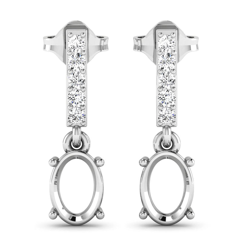 0.14 Carat Genuine White Diamond 14K White Gold Semi Mount Earrings - holds 7x5mm Oval Gemstones