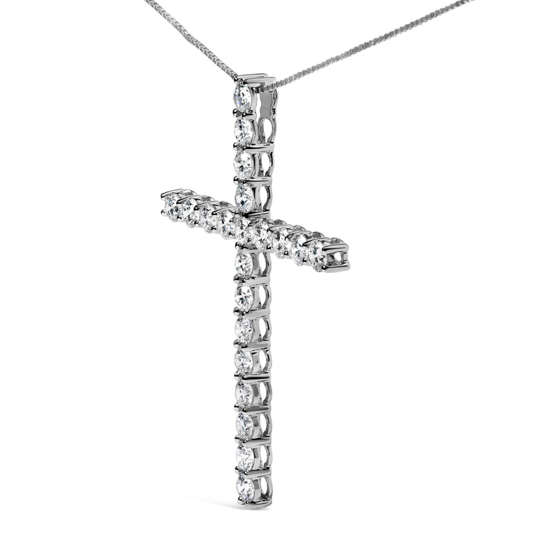 14K White Gold 4.0 Cttw Lab Grown Diamond Cross 18" Inch Pendant Necklace (F-G Color, VS2-SI1 Clarity)