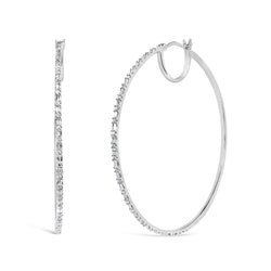 10K White Gold 1/2 Cttw Baguette and Round Alternating Diamond Hoop Earrings (I-J Color, I2-I3 Clarity)