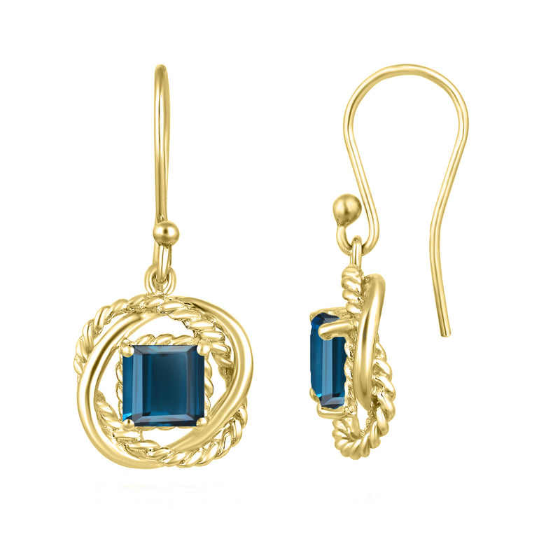 V3 Jewelry 18K Gold Plated with 2.75CTTW Natural London Blue Topaz Twisted Wire Earrings