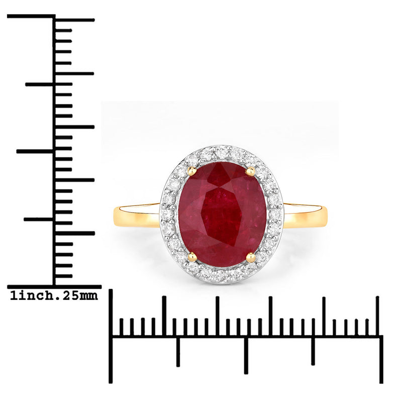 3.20 Carat Genuine Ruby and White Diamond 14K Yellow Gold Ring