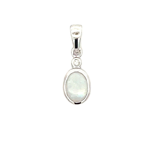 Natural Opal Diamond Fashion Pendants 10KT White Gold