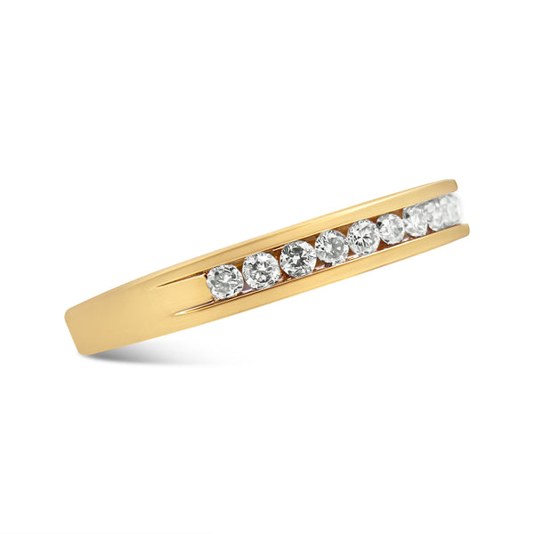 IGI Certified 1/4 Cttw Diamond 10K Yellow Gold Channel Set Band Style Ring (J-K Color, I2-I3 Clarity) - Size 7