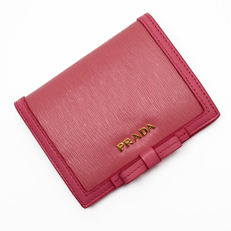 Prada PRADA Bi-Fold Wallet Pink Gold Leather Ladies